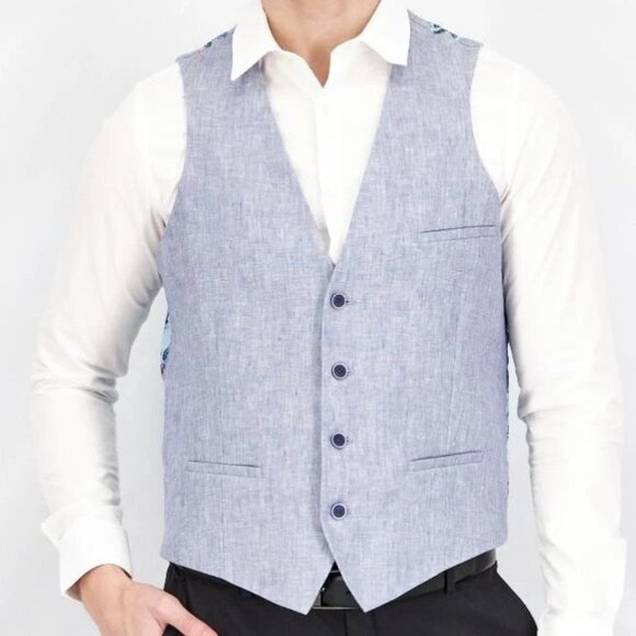 Bar III Mens Slim Fit 100% Linen Suit Vest Blue Size Medium E091418 - Picture 2 of 4